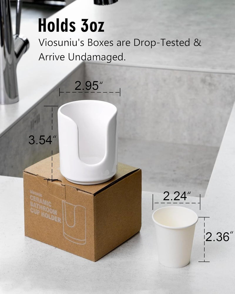 Viosuniu 3 oz Original Ceramic Bathroom Cup Dispenser with 5 PLA Paper Cups, Bathroom Essential Accessories for Mouthwash Holder on Vanity Countertops (1 Pack, White) - Image 5